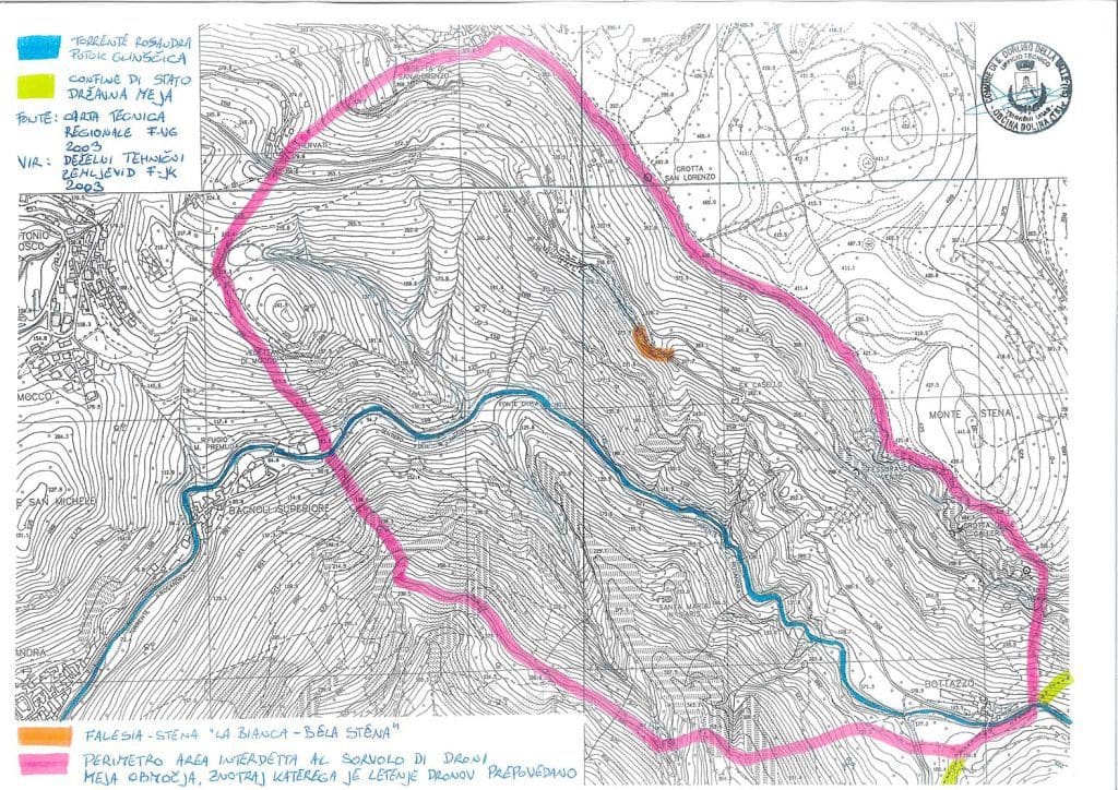 mappa Ordinanza divieto arrampicata e sorvolo droni Riserva 2023
